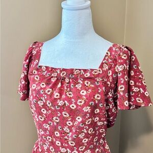 Floral Square-Neck Midi Dress - Pink